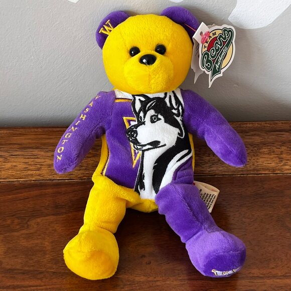 University of Washington Team Bears Authentic UW Huskies Plush Bean Toy 8" 2000 - Picture 1 of 16